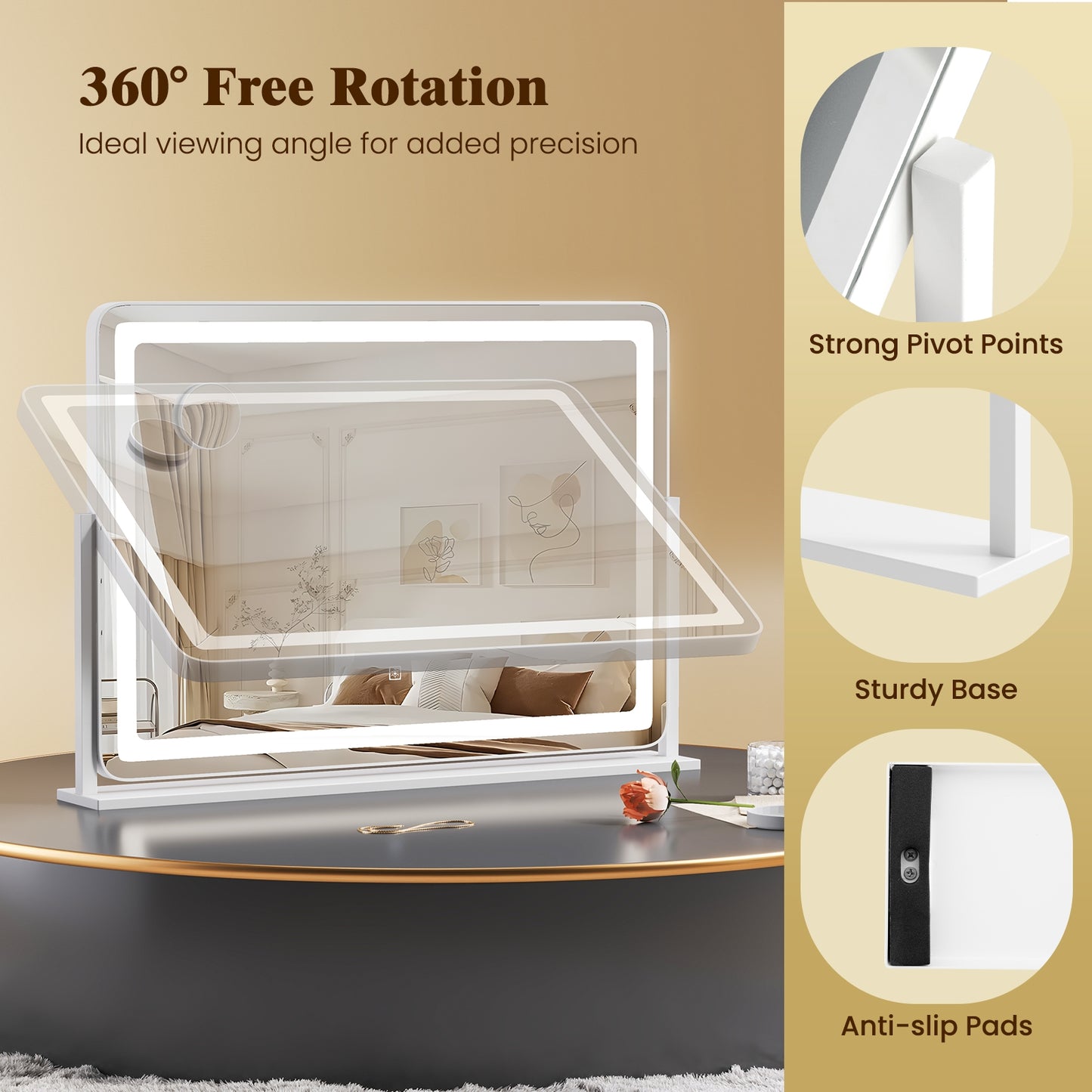 32 x 22 Inch Large Makeup Vanity Mirror with 3-Color Lighting Mode-White Kids Crystal
