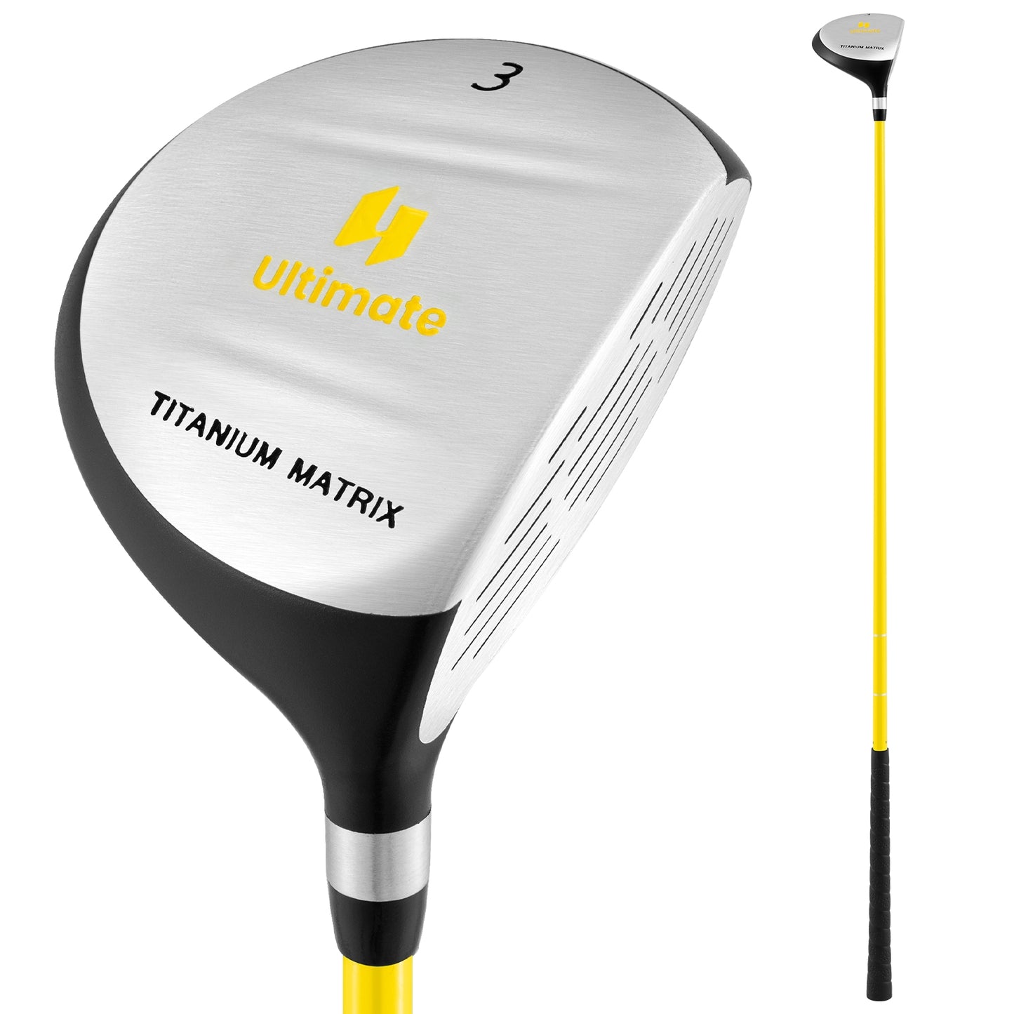 34 Inch 165CC Junior #3 Fairway Wood Golf Club with Fiberglass Shaft for Kids Ages 8-10-Yellow Kids Crystal
