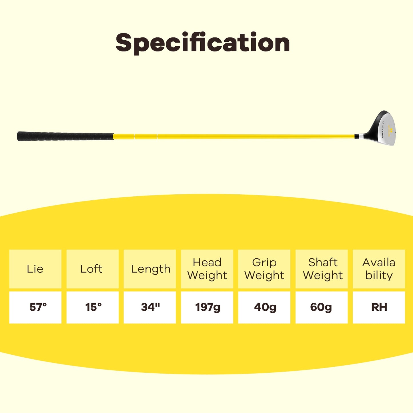 34 Inch 165CC Junior #3 Fairway Wood Golf Club with Fiberglass Shaft for Kids Ages 8-10-Yellow Kids Crystal