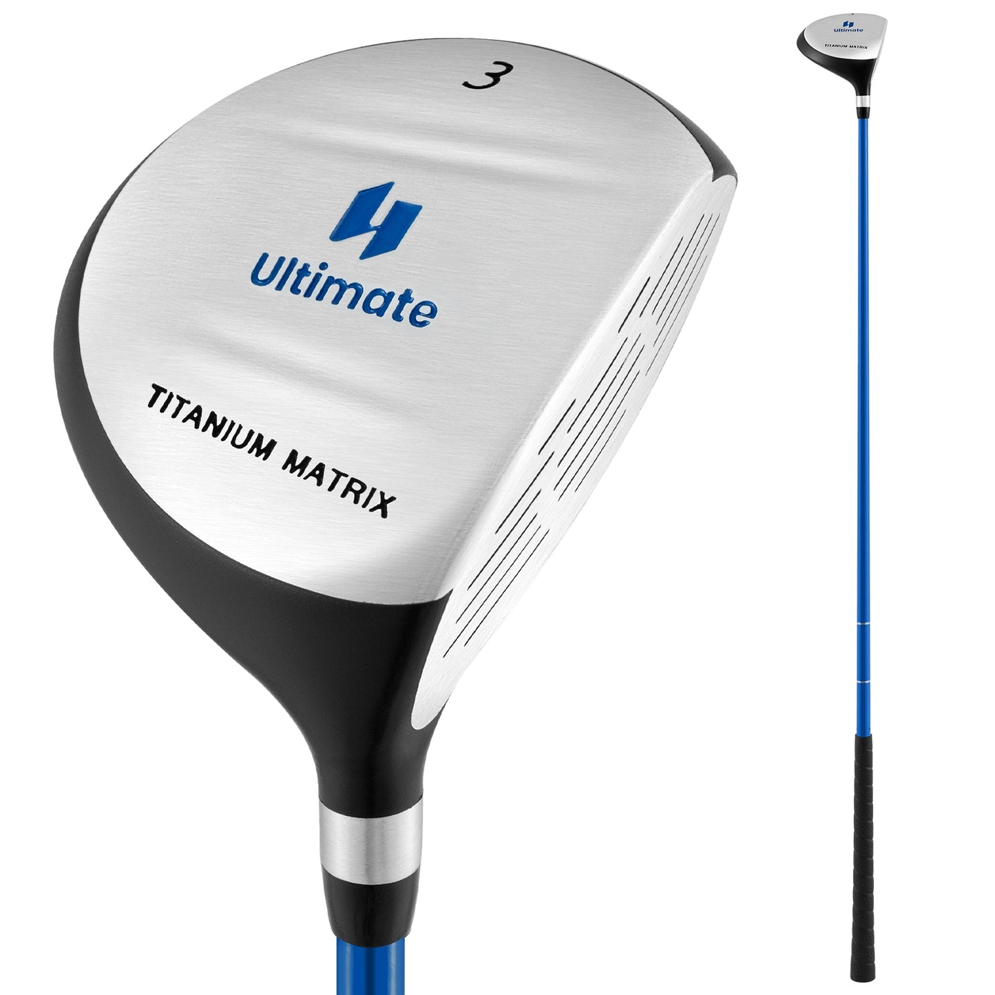 38 Inch 165CC Junior #3 Fairway Wood Golf Club with Fiberglass Shaft for Kids Ages 11-14-Blue Kids Crystal