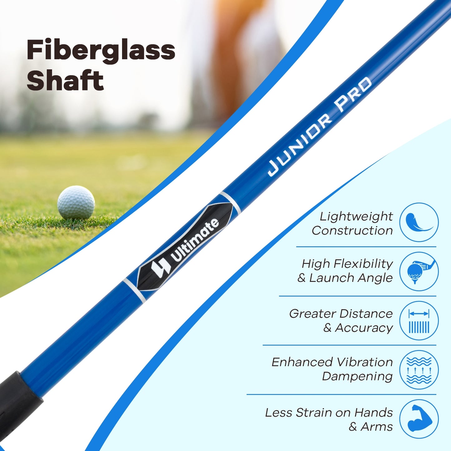 38 Inch 165CC Junior #3 Fairway Wood Golf Club with Fiberglass Shaft for Kids Ages 11-14-Blue Kids Crystal