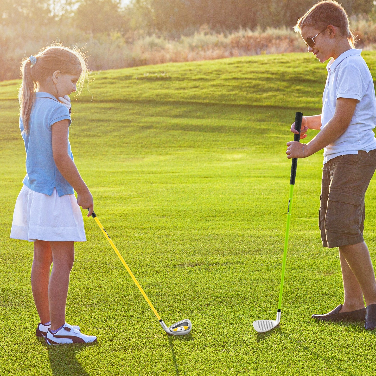 Individual Gold Club for Boys and Girls with Fiberglass Shaft and Headcover-Green Kids Crystal