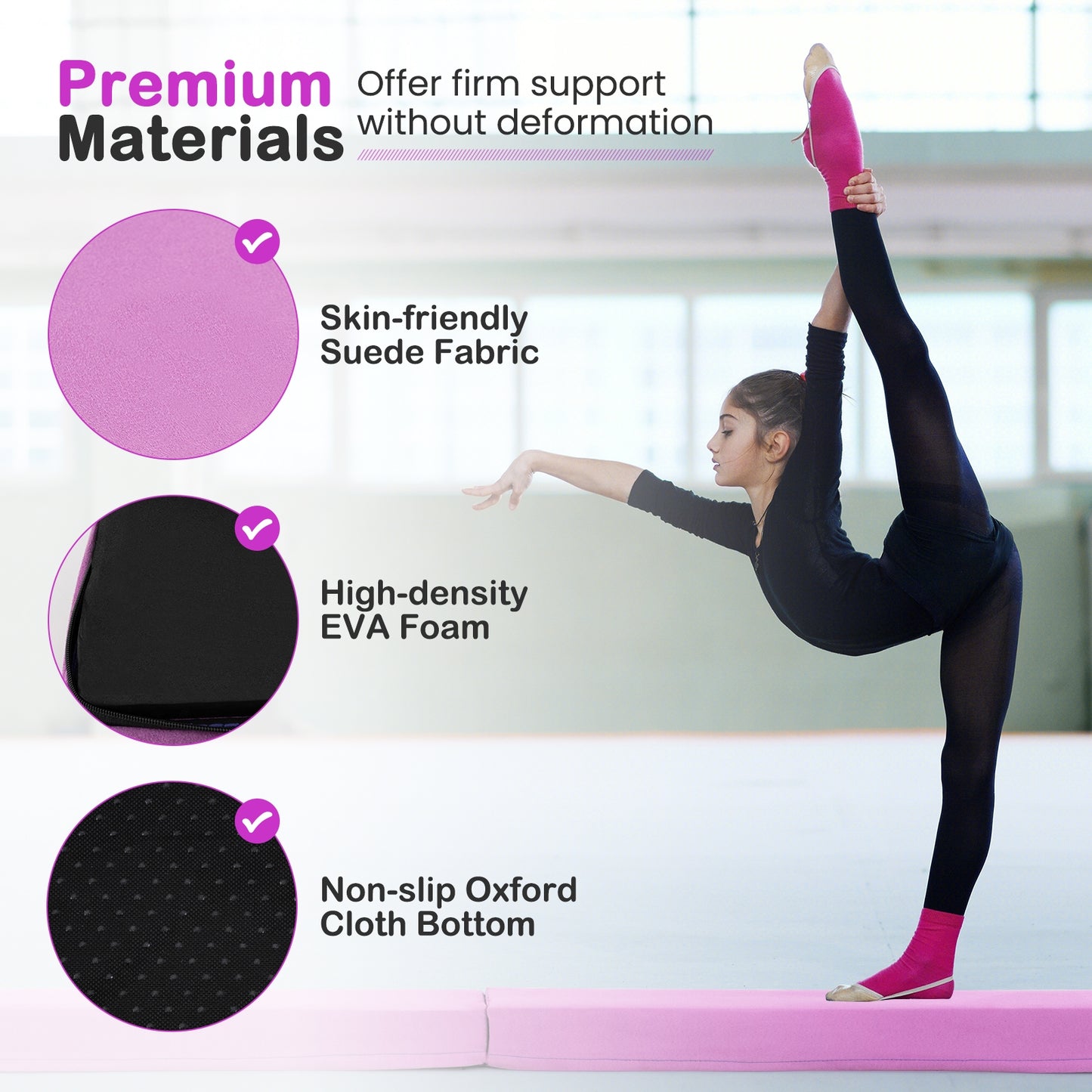 7 FT Folding Balance Beam with Removable Suede Cover and Non-slip Bottom-Purple