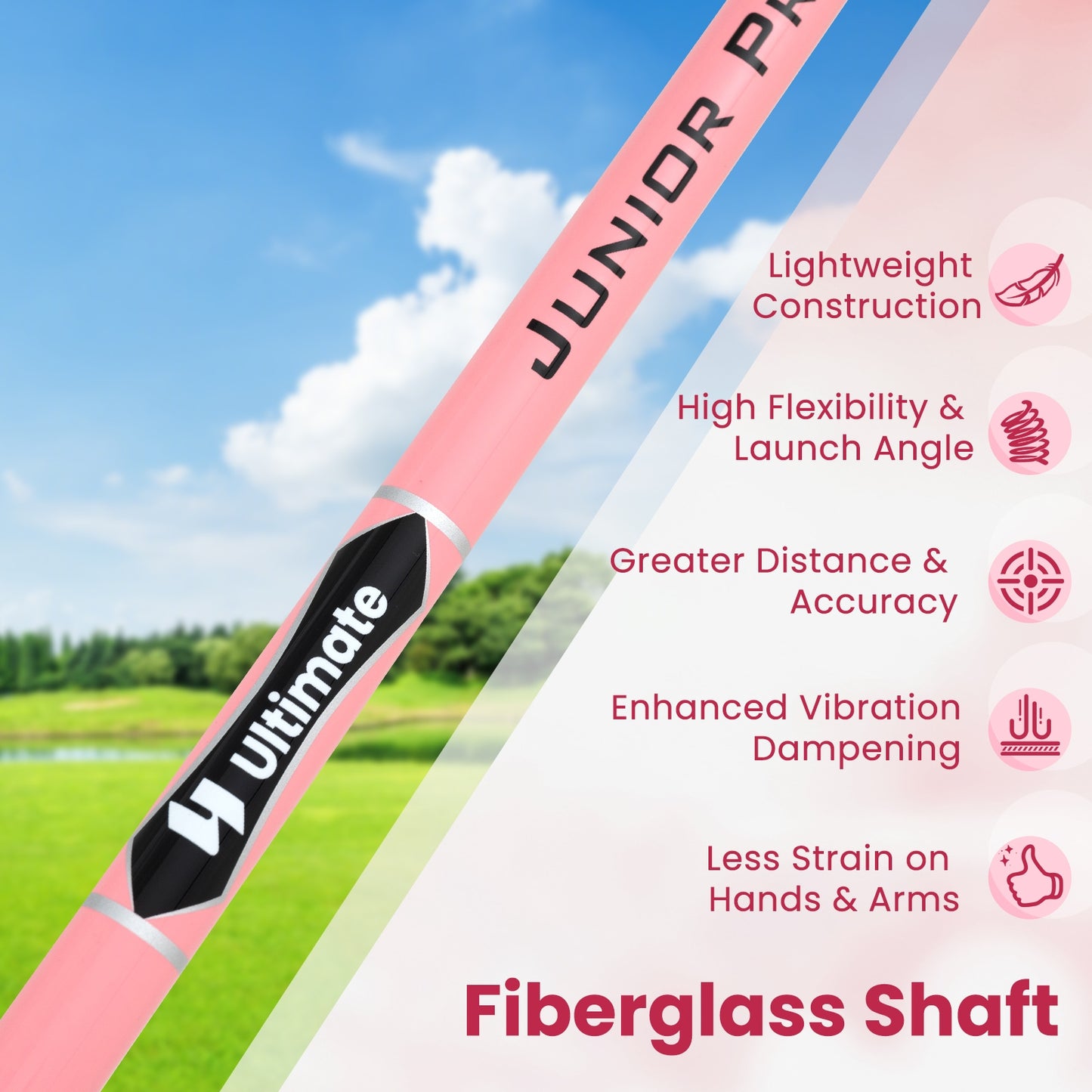 Junior #7 Iron for Kids with Fiberglass Shaft and Headcover-Pink Kids Crystal