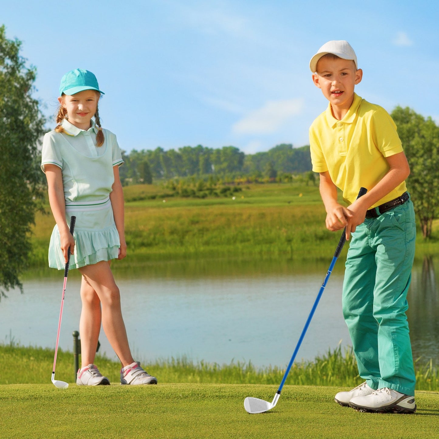 Junior #7 Iron for Kids with Fiberglass Shaft and Headcover-Blue Kids Crystal