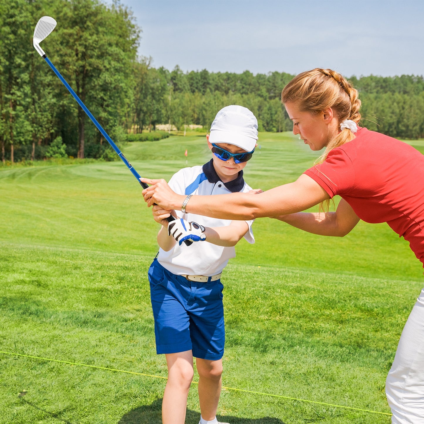 Junior #7 Iron for Kids with Fiberglass Shaft and Headcover-Blue Kids Crystal