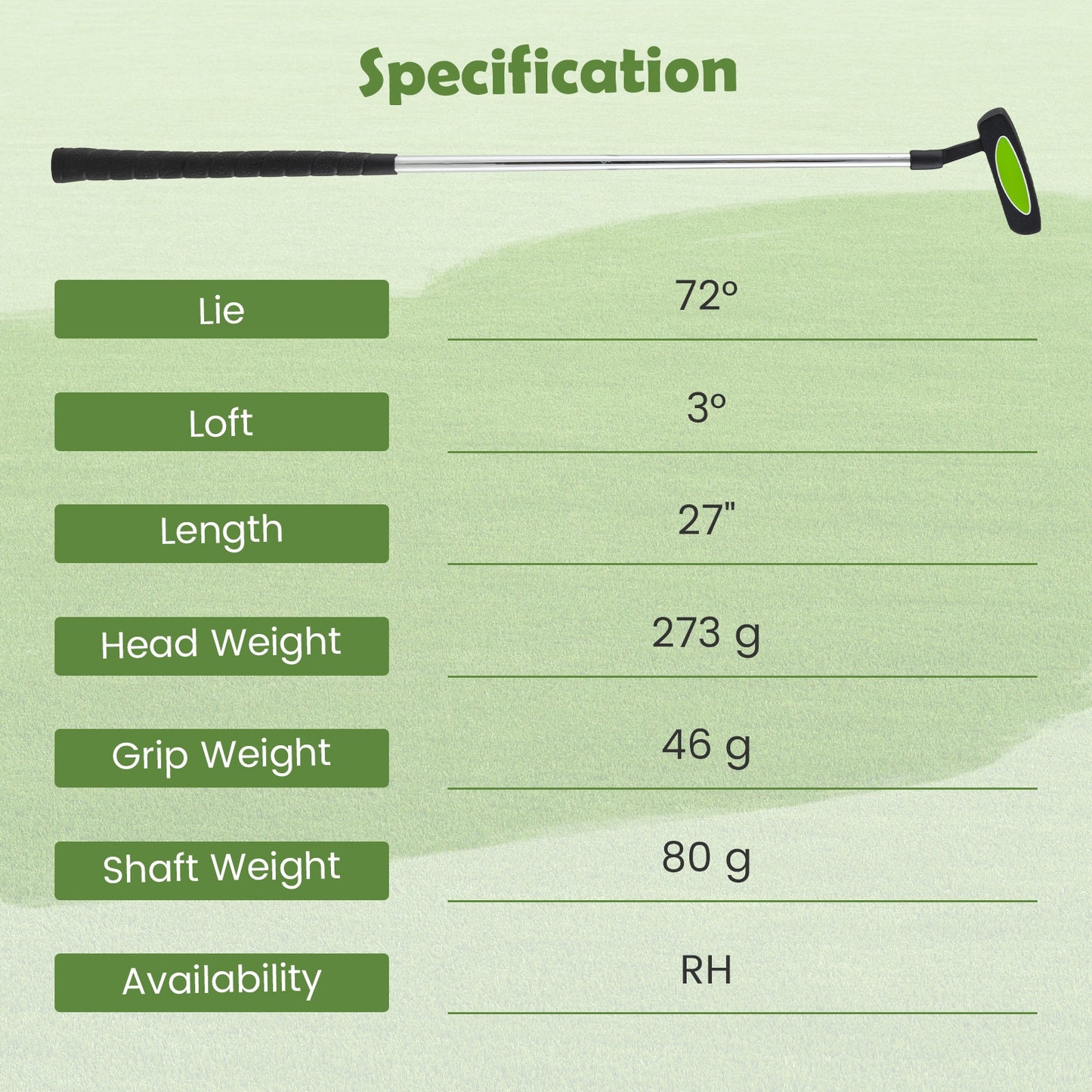 Junior Mallet Putter Individual Gold Club for 8-10 years old Kids-Green Kids Crystal