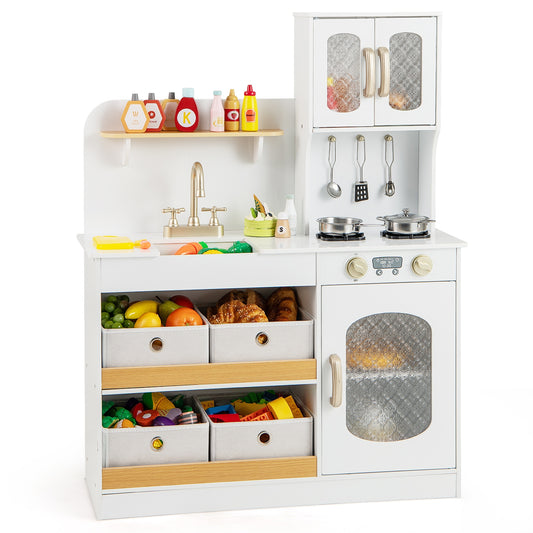Kids Kitchen Playset with Cooking Accessories and Toy Cuttable Veggies-White Kids Crystal