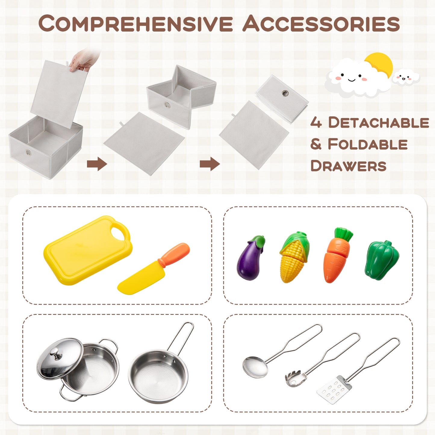 Kids Kitchen Playset with Cooking Accessories and Toy Cuttable Veggies-White Kids Crystal