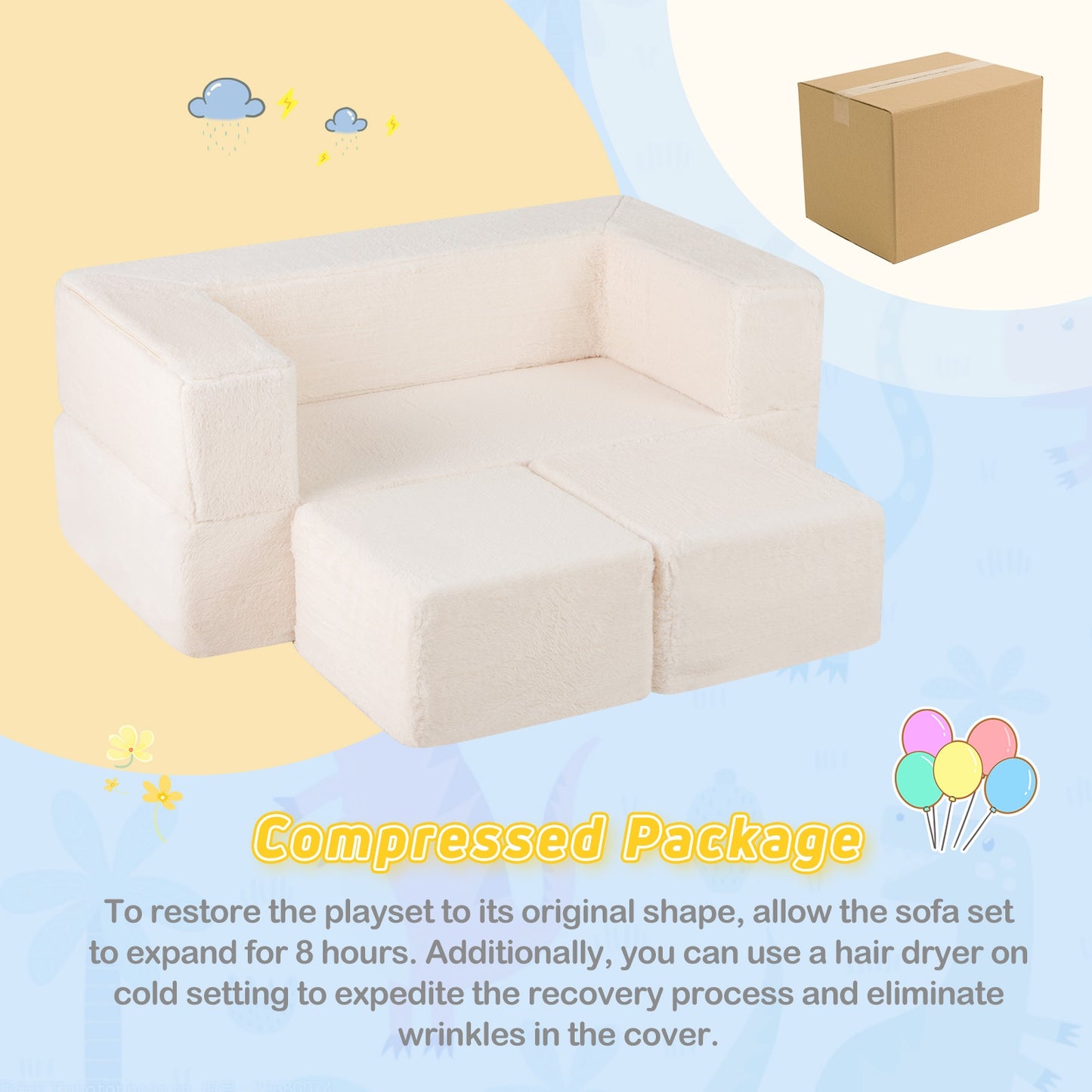 Modular Kids Sofa Couch Convertible Foam Armchair for Children-Beige Kids Crystal