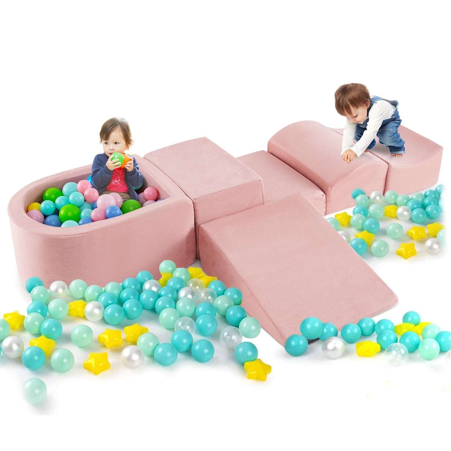 5-Piece Climb and Crawl Playset with Ball Pit for Kids-Pink Kids Crystal