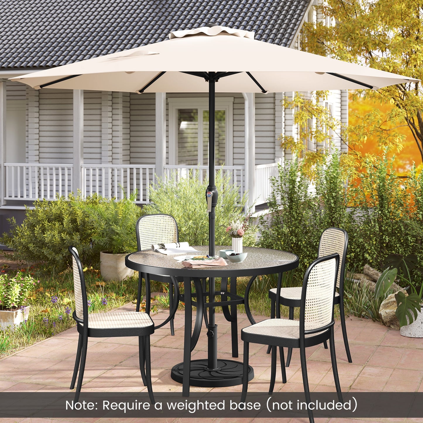 Outdoor Heavy Duty Market Umbrella with Crank Handle and 8 Sturdy Ribs-Beige Kids Crystal