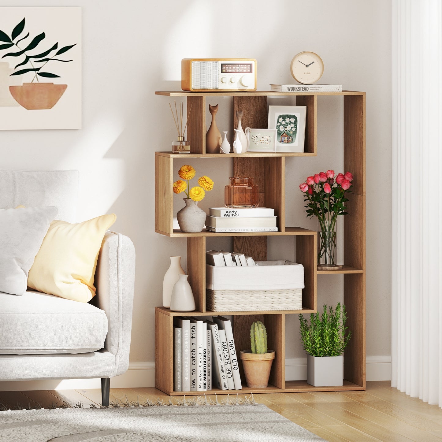 47 Inch 6-Cube Open-back Geometric Bookshelf for Bedroom Living Room-Natural Kids Crystal