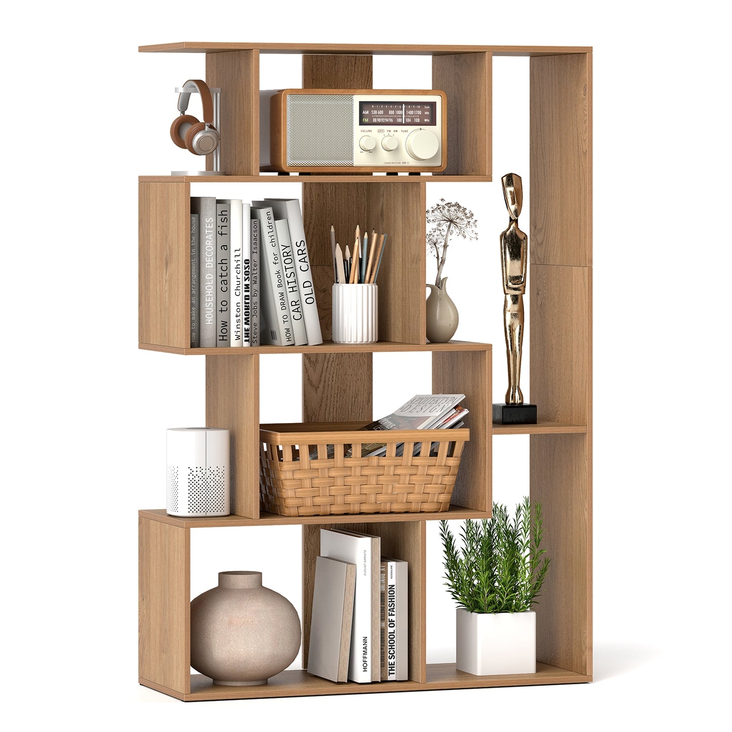 47 Inch 6-Cube Open-back Geometric Bookshelf for Bedroom Living Room-Natural Kids Crystal
