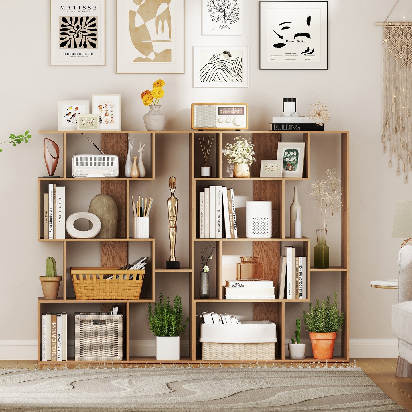 47 Inch 6-Cube Open-back Geometric Bookshelf for Bedroom Living Room-Natural Kids Crystal