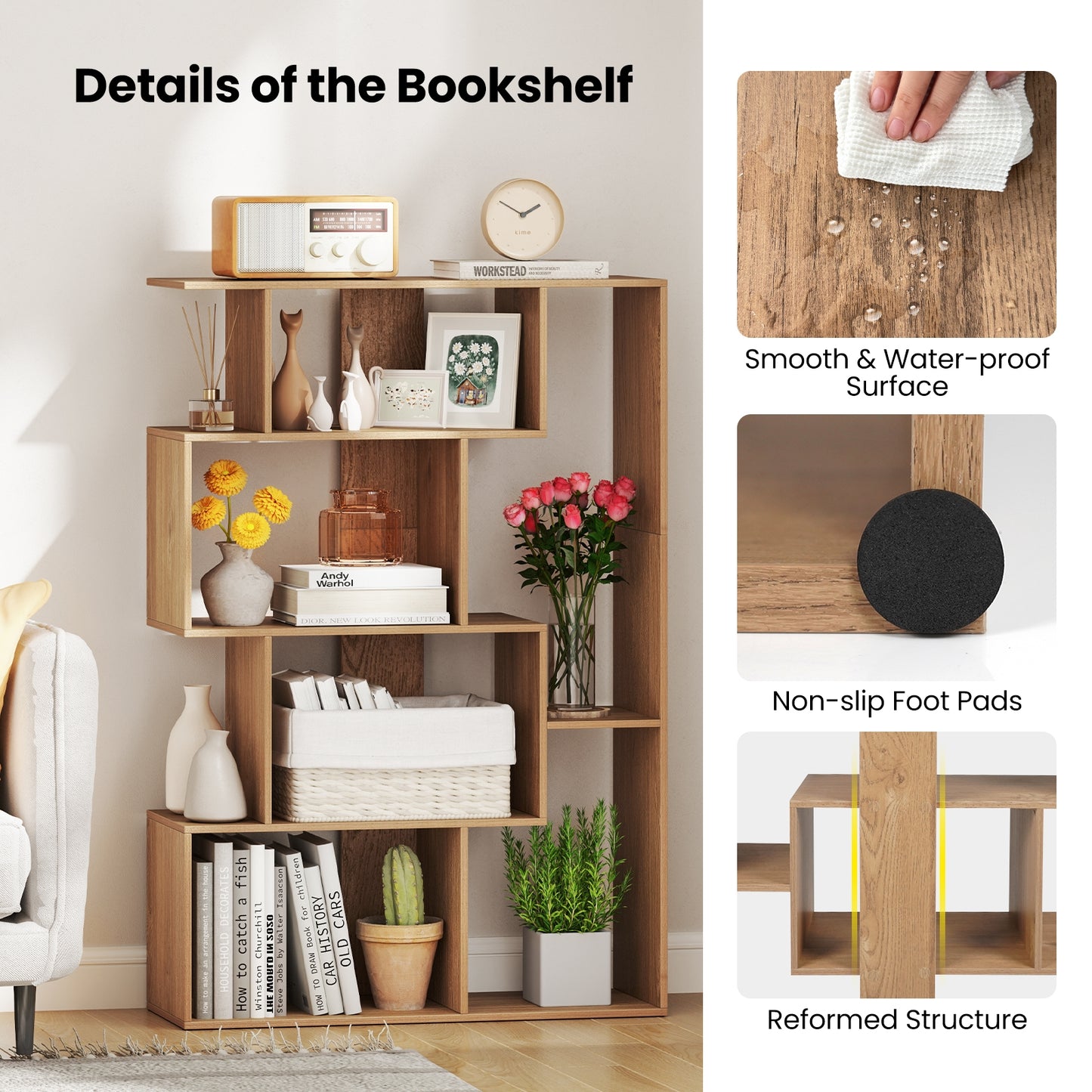 47 Inch 6-Cube Open-back Geometric Bookshelf for Bedroom Living Room-Natural Kids Crystal