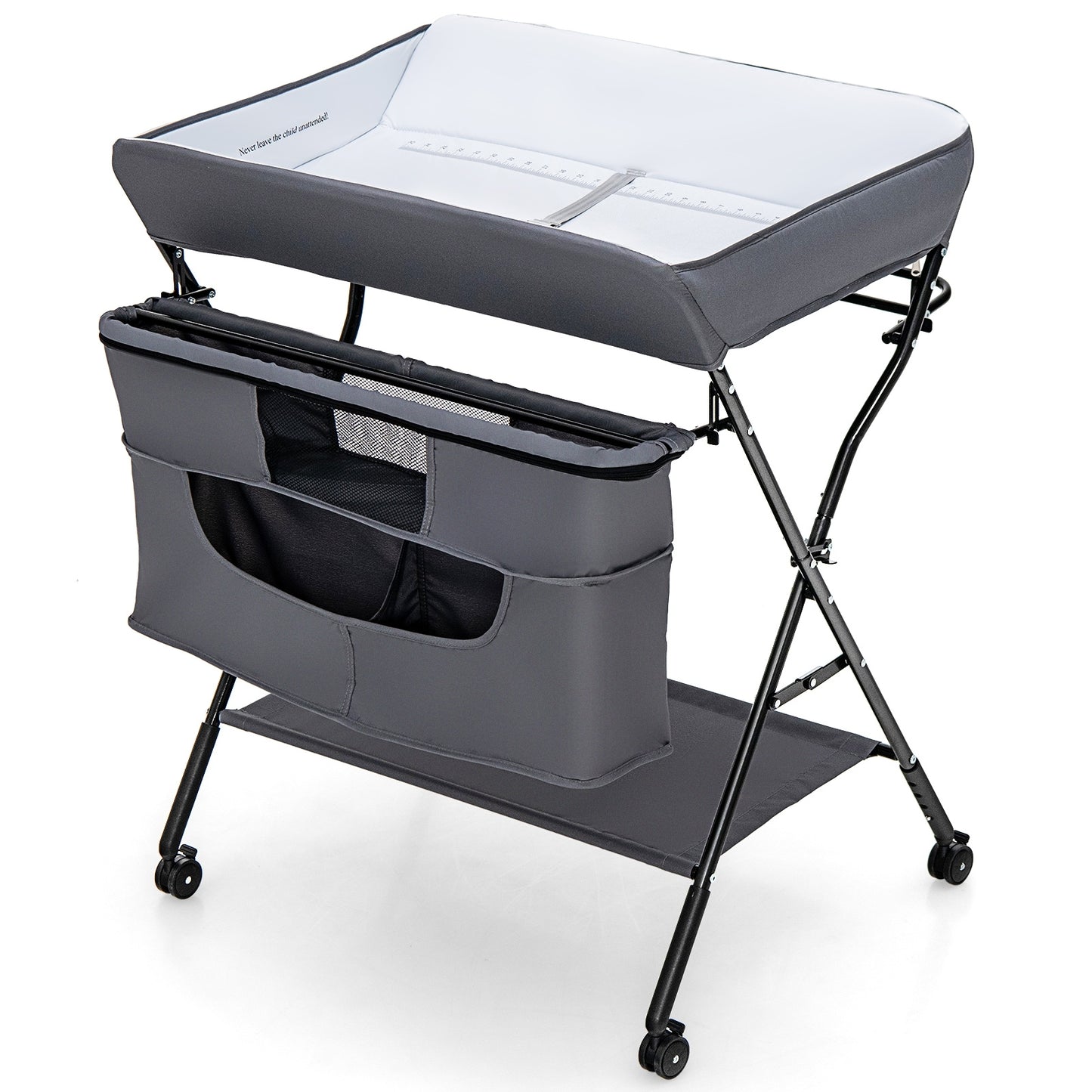 Portable Adjustable Height Newborn Nursery Organizer with wheel-Gray Kids Crystal