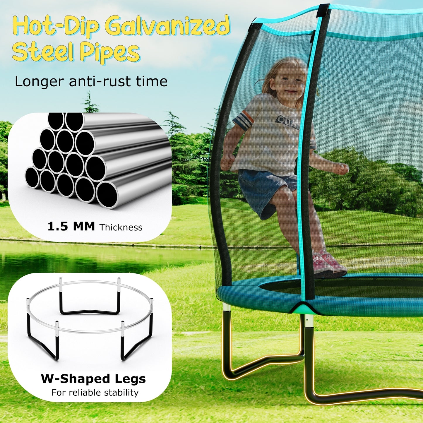 55 Inch Trampoline for Kids Toddler Mini Trampoline with Safety Enclosure Net-Blue Kids Crystal