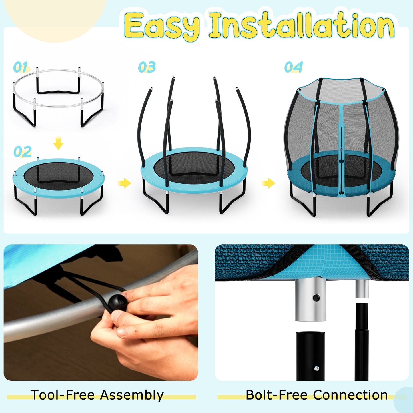55 Inch Trampoline for Kids Toddler Mini Trampoline with Safety Enclosure Net-Blue Kids Crystal