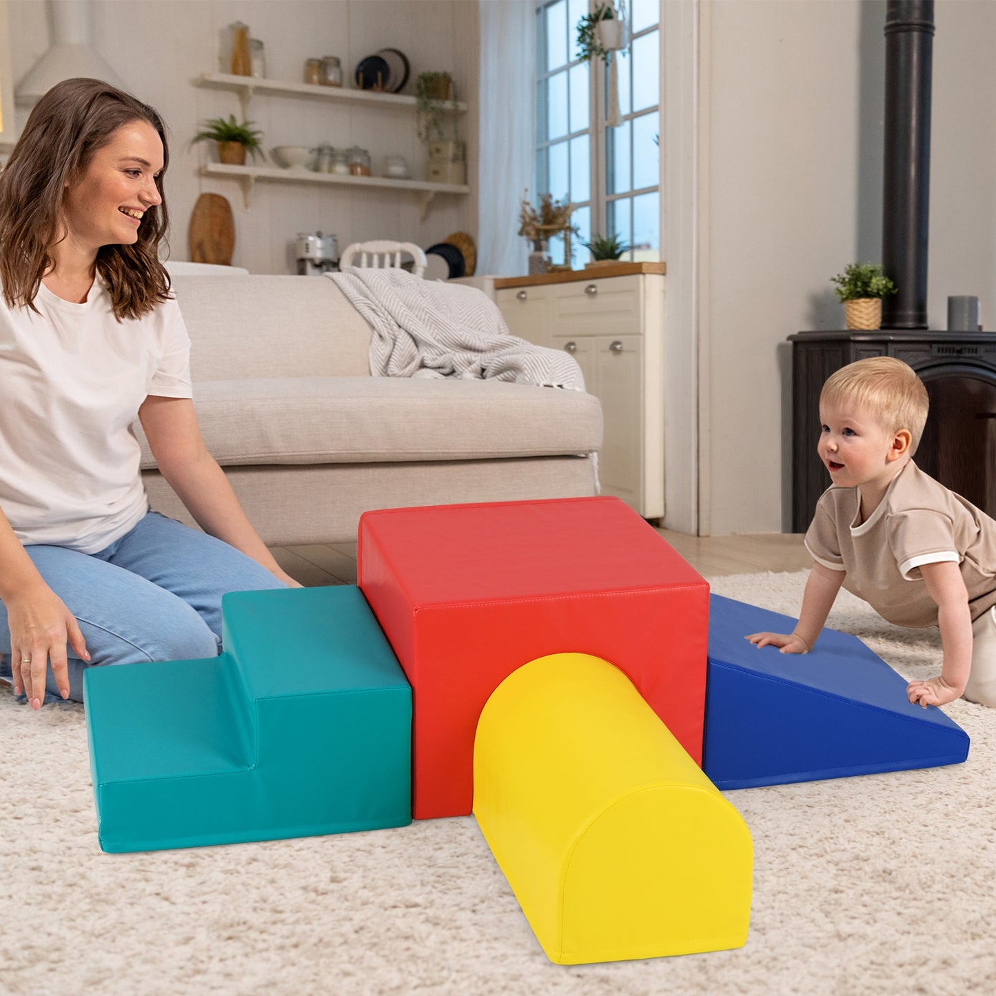 Climb and Crawl Foam Block Play Set for Infant Baby-Red Kids Crystal