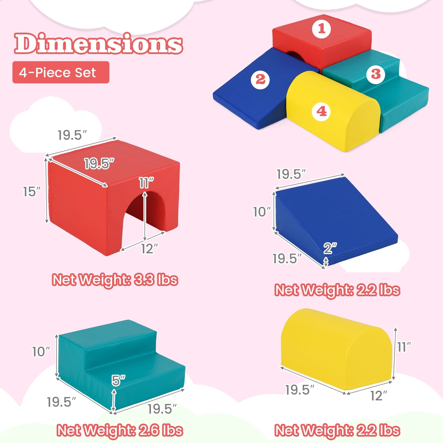 Climb and Crawl Foam Block Play Set for Infant Baby-Red Kids Crystal