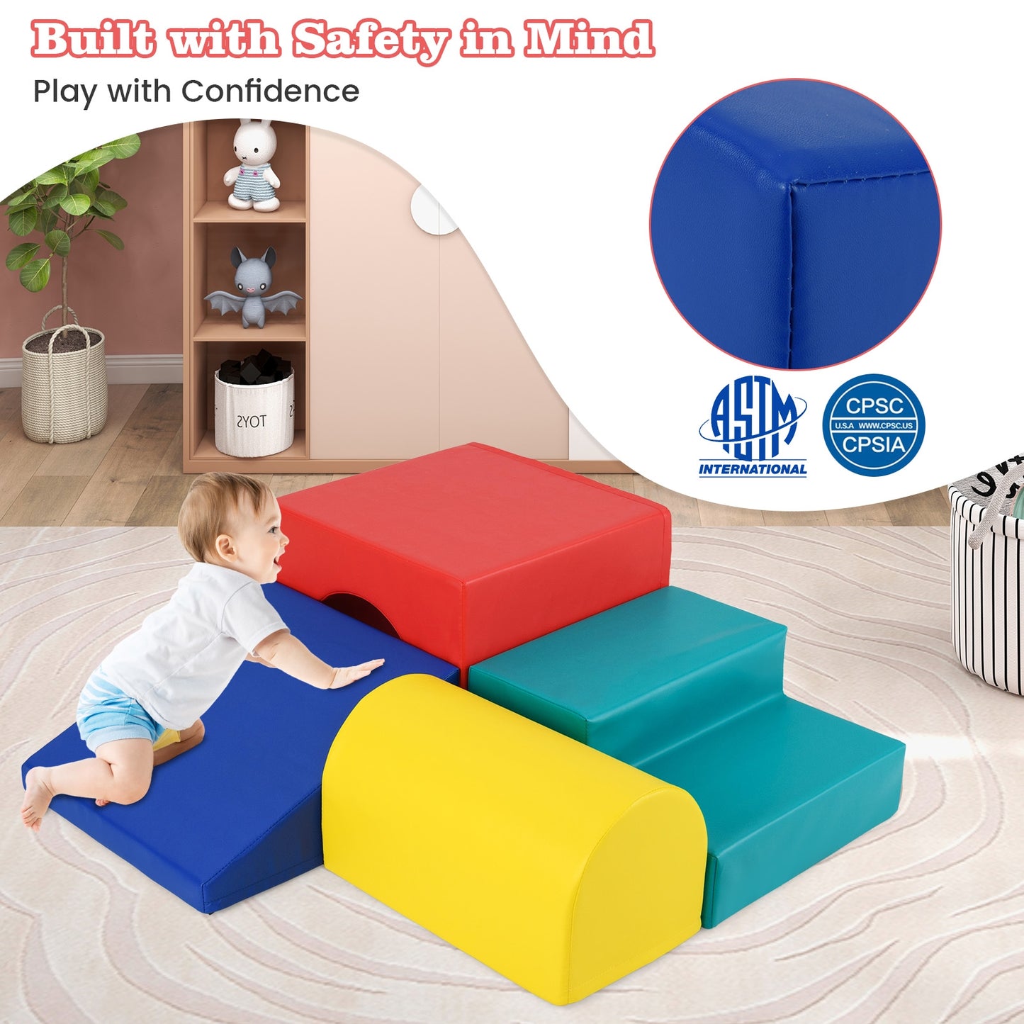 Climb and Crawl Foam Block Play Set for Infant Baby-Red Kids Crystal