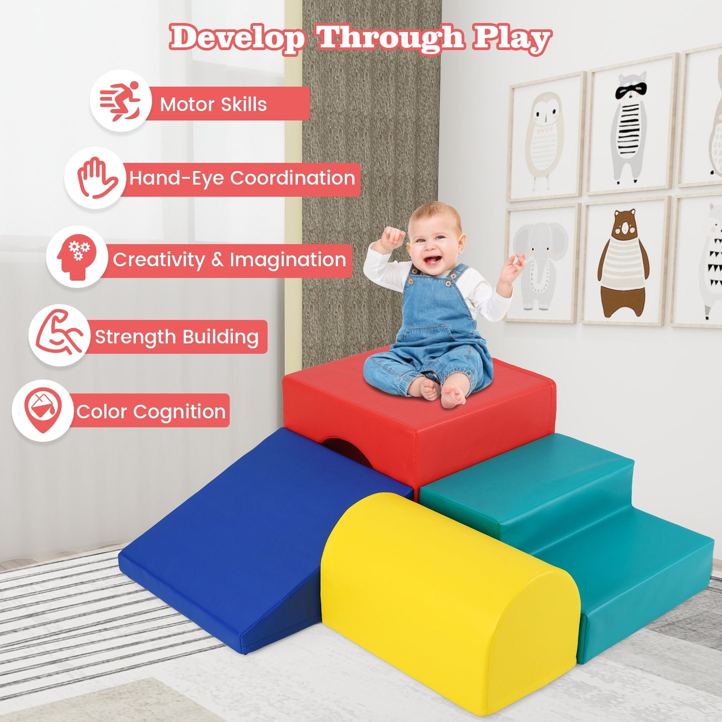 Climb and Crawl Foam Block Play Set for Infant Baby-Red Kids Crystal