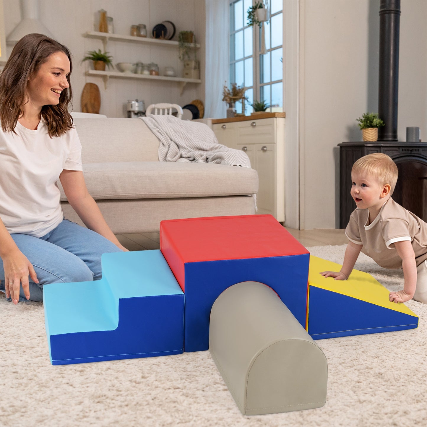 Climb and Crawl Foam Block Play Set for Infant Baby-Yellow Kids Crystal