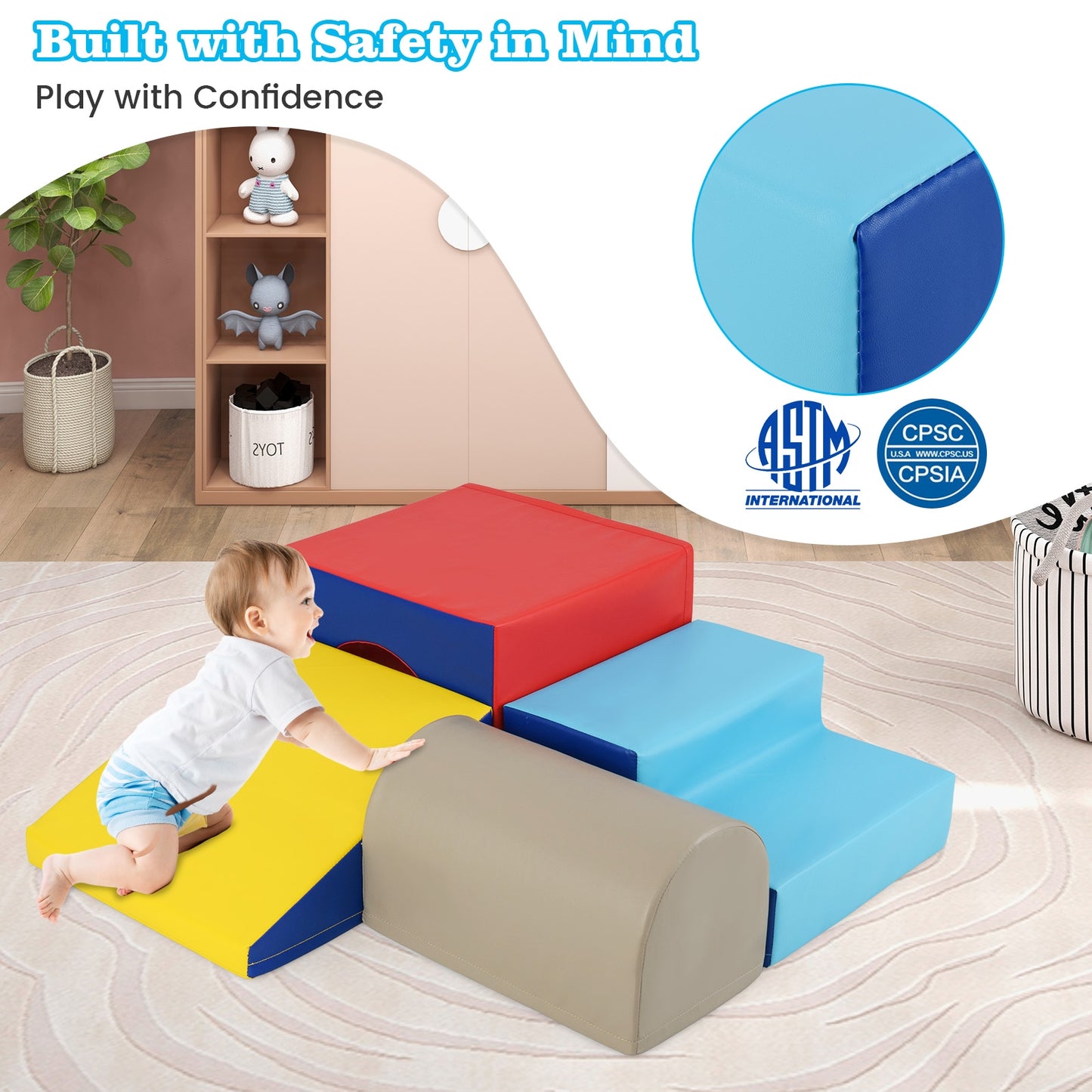 Climb and Crawl Foam Block Play Set for Infant Baby-Yellow Kids Crystal