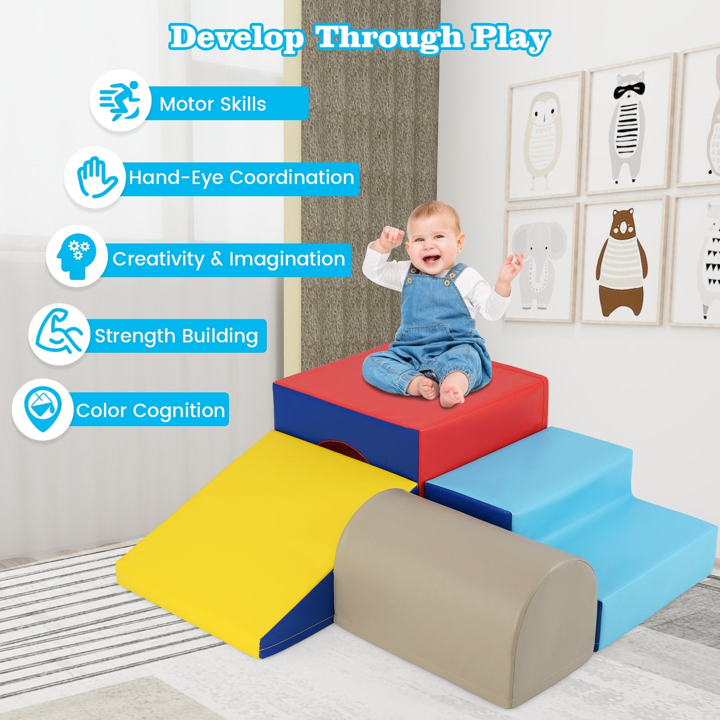 Climb and Crawl Foam Block Play Set for Infant Baby-Yellow Kids Crystal