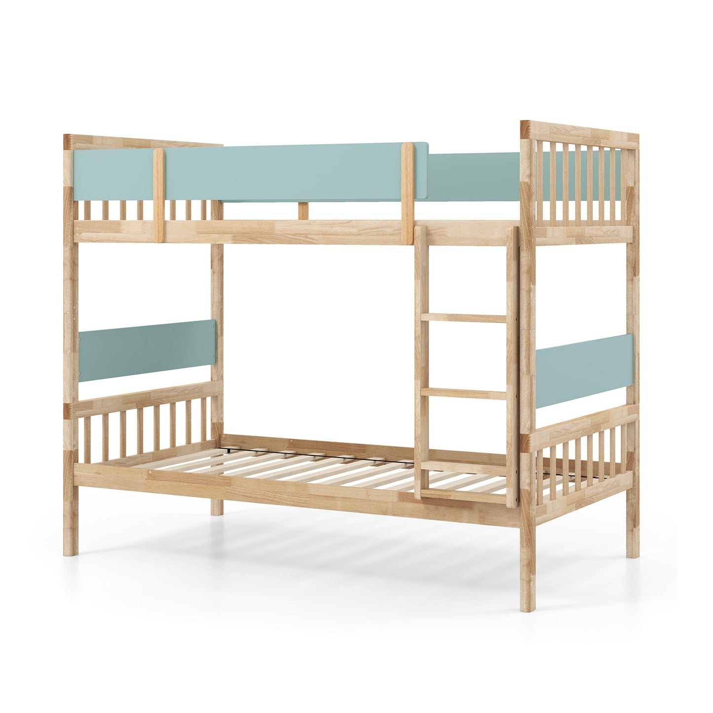 Twin Over Twin Bunk Bed with Ladder and Full-length Guardrails-Natural Kids Crystal