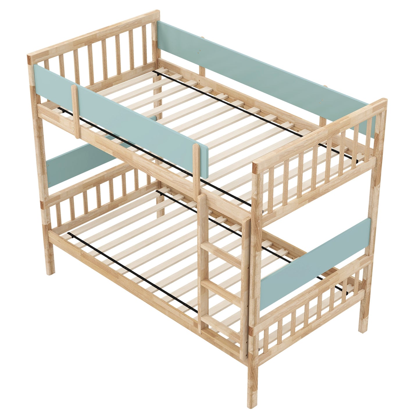 Twin Over Twin Bunk Bed with Ladder and Full-length Guardrails-Natural Kids Crystal