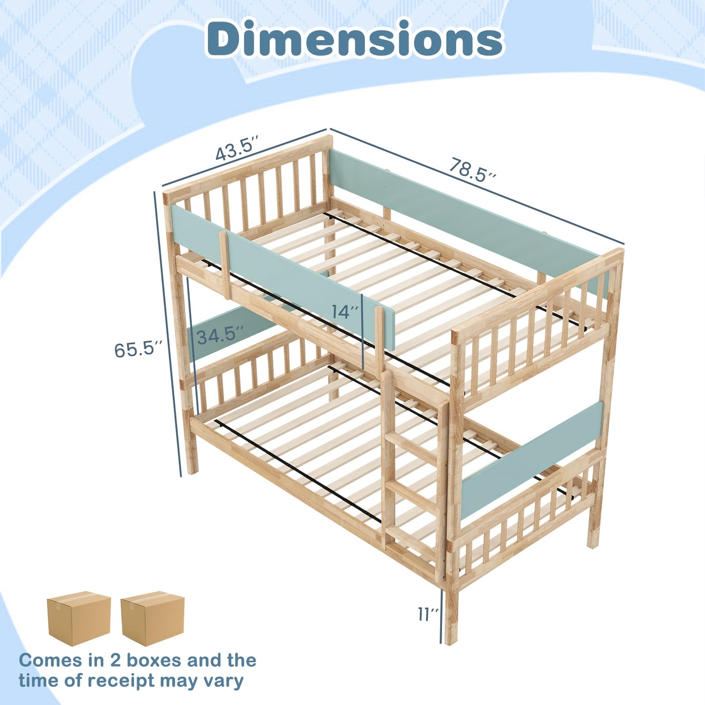 Twin Over Twin Bunk Bed with Ladder and Full-length Guardrails-Natural Kids Crystal