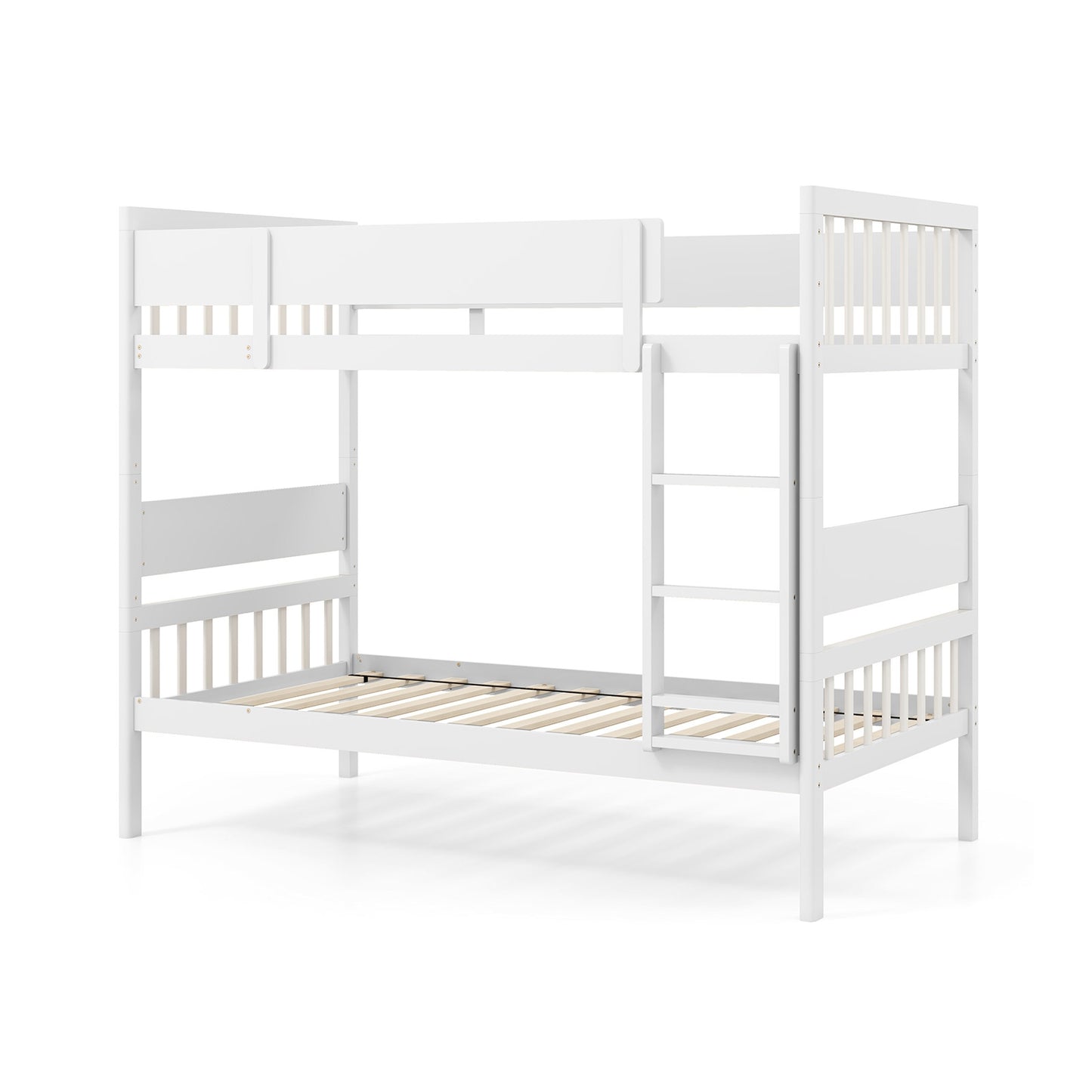 Twin Over Twin Bunk Bed with Ladder and Full-length Guardrails-White Kids Crystal