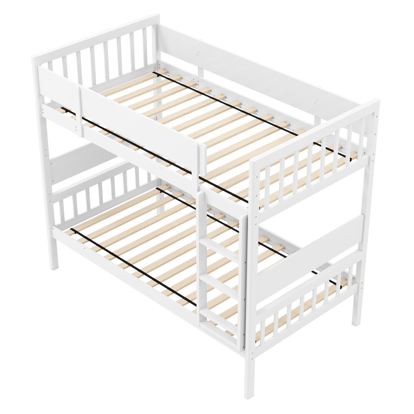 Twin Over Twin Bunk Bed with Ladder and Full-length Guardrails-White Kids Crystal