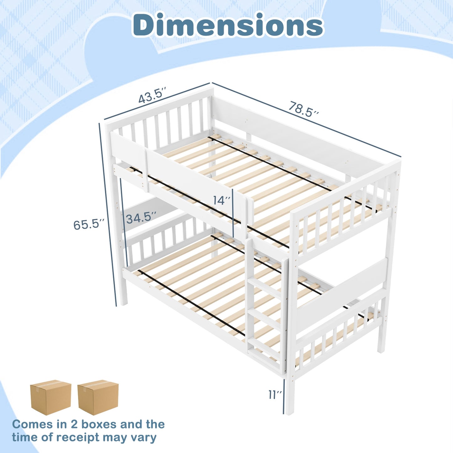 Twin Over Twin Bunk Bed with Ladder and Full-length Guardrails-White Kids Crystal