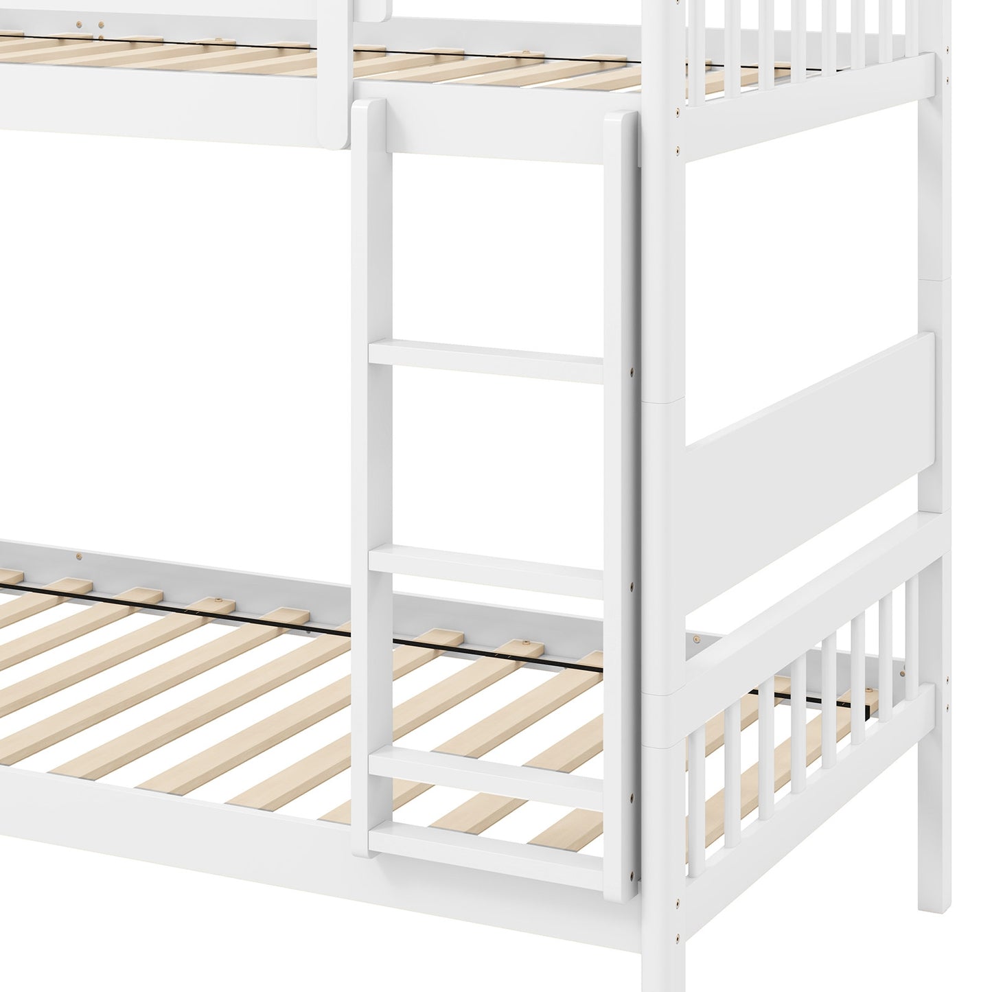 Twin Over Twin Bunk Bed with Ladder and Full-length Guardrails-White Kids Crystal