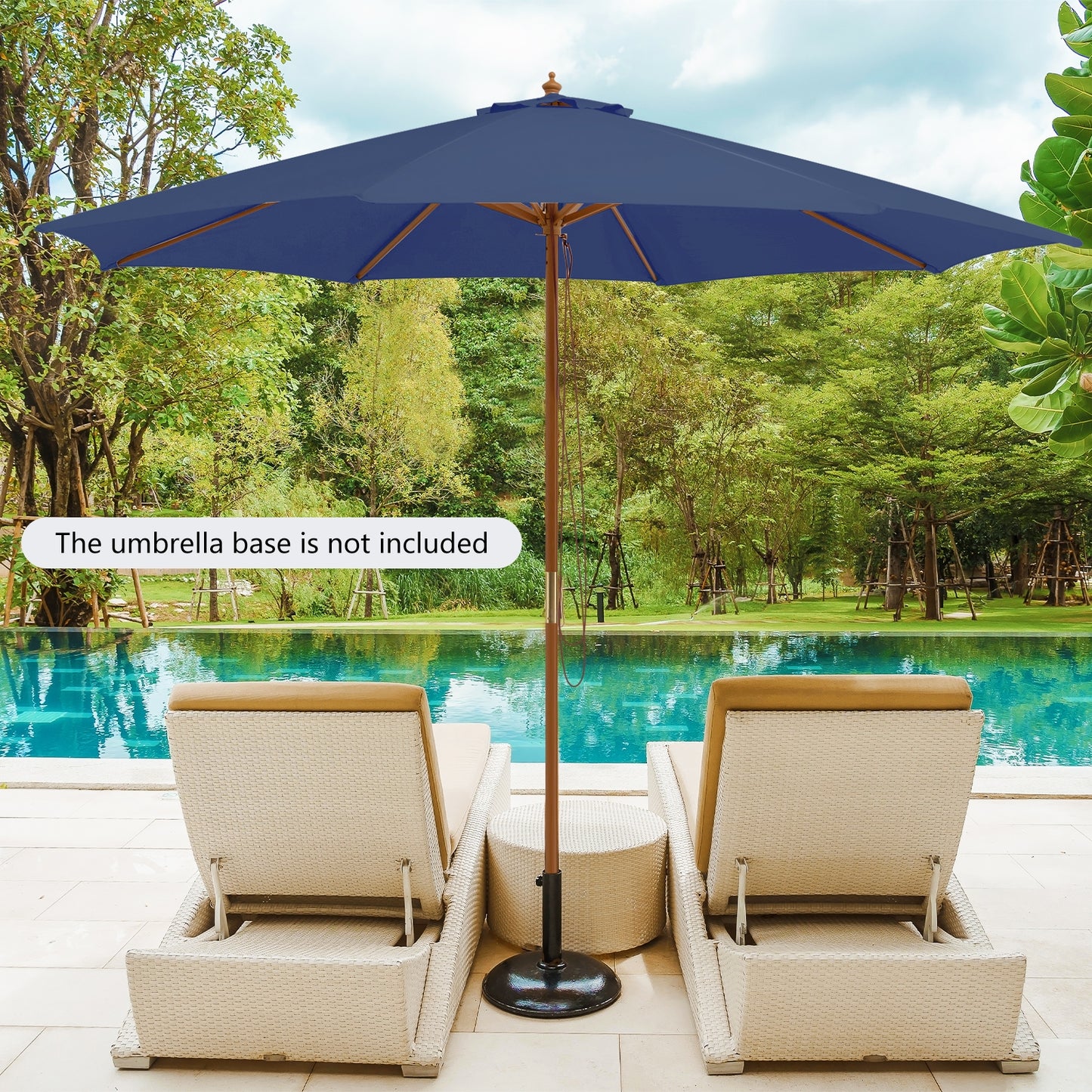 10 Feet Patio Umbrella with 8 Wooden Ribs and 3 Adjustable Heights-Navy Kids Crystal