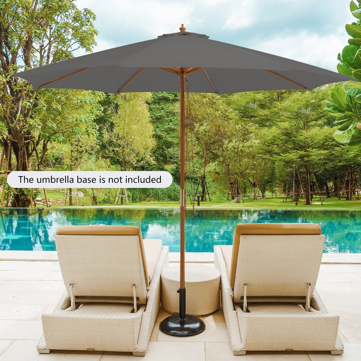 10 Feet Patio Umbrella with 8 Wooden Ribs and 3 Adjustable Heights-Gray Kids Crystal