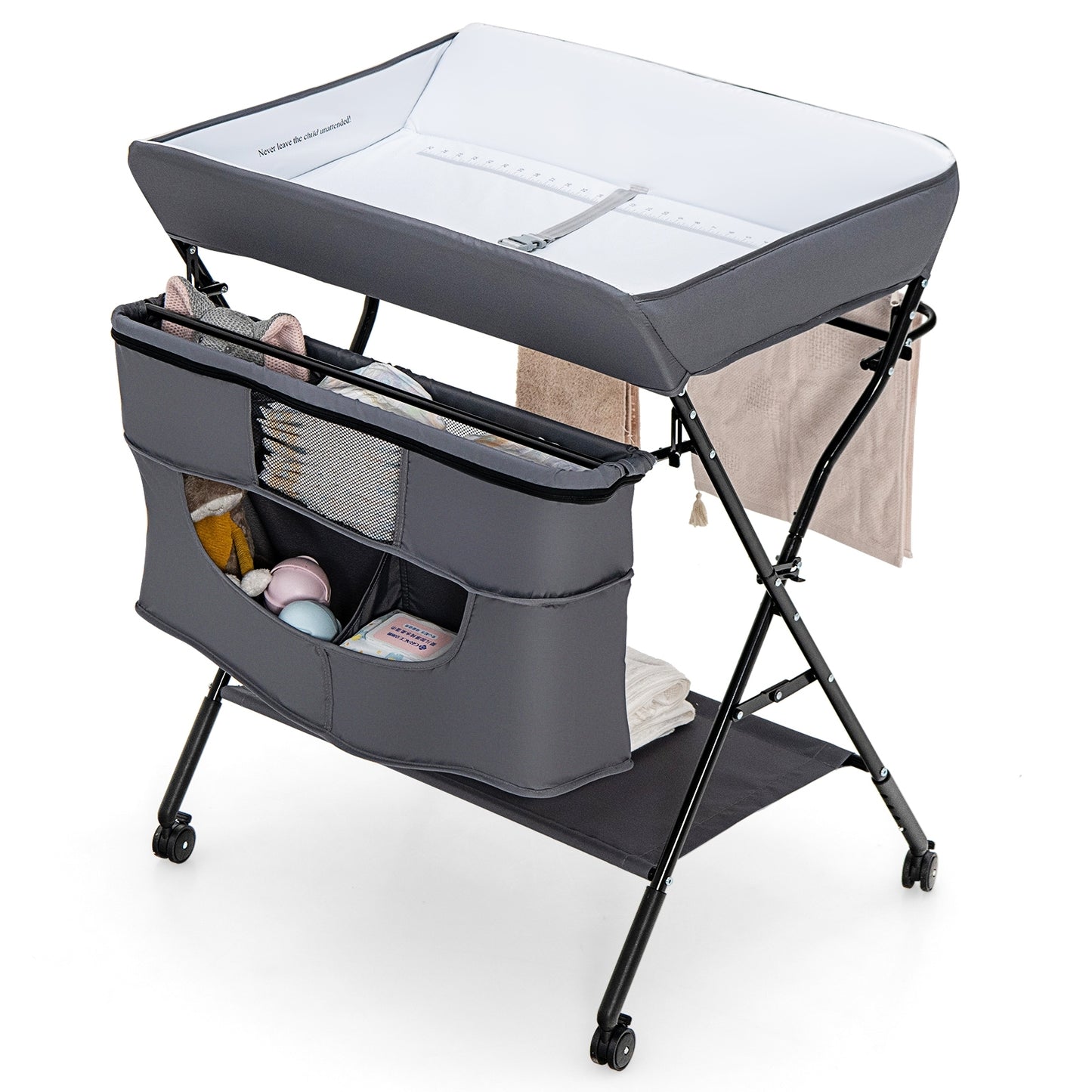 Portable Adjustable Height Newborn Nursery Organizer with wheel-Gray Kids Crystal