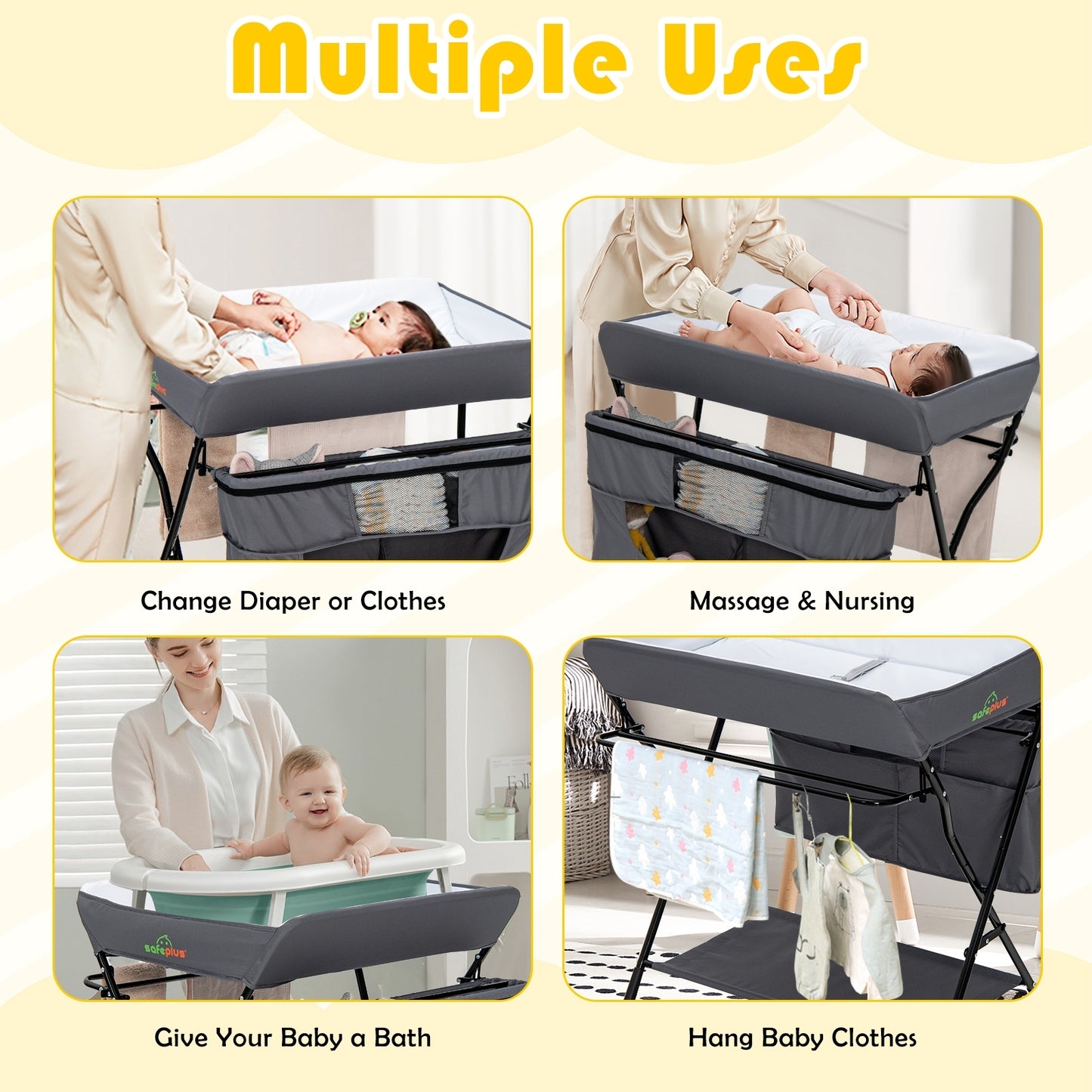 Portable Adjustable Height Newborn Nursery Organizer with wheel-Gray Kids Crystal
