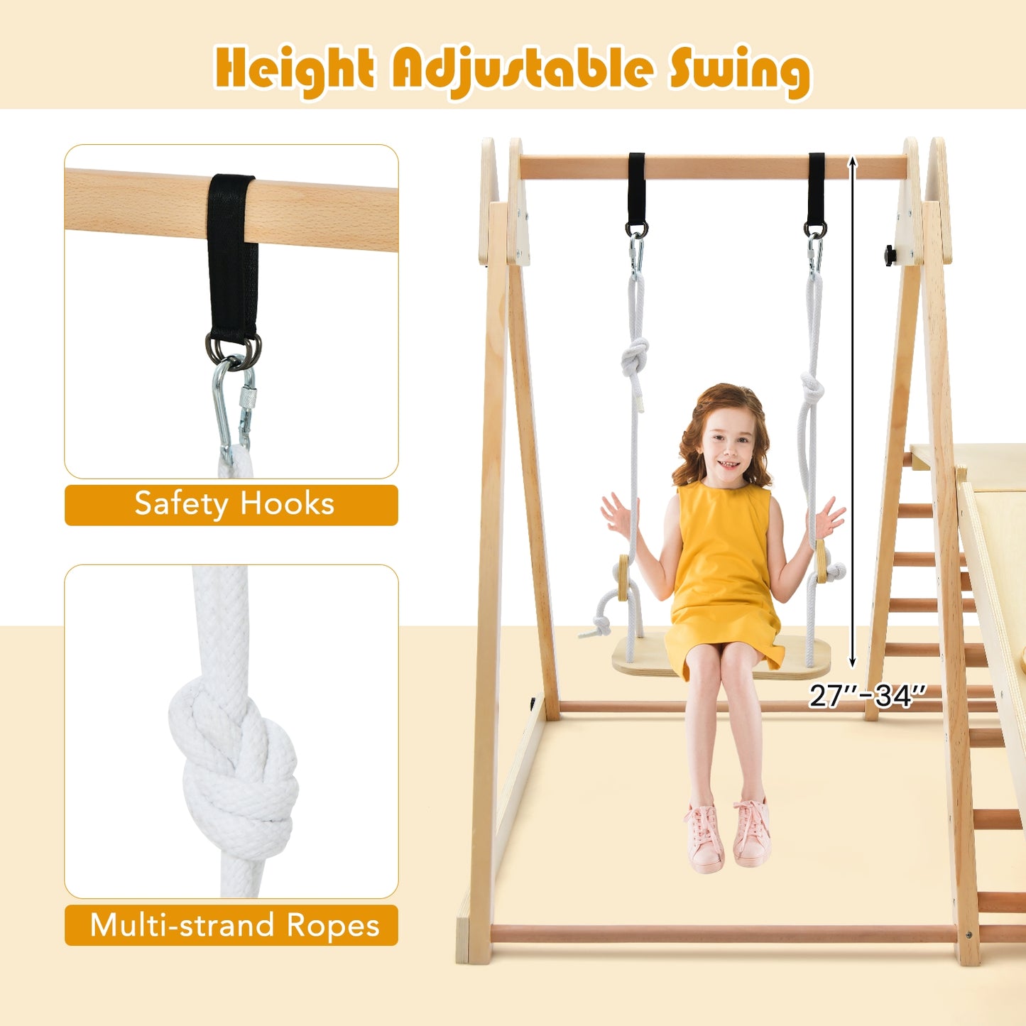 5-in-1 Indoor Jungle Gym Foldable Climber Playset with Fun Slide and Adjustable Swing Kids Crystal