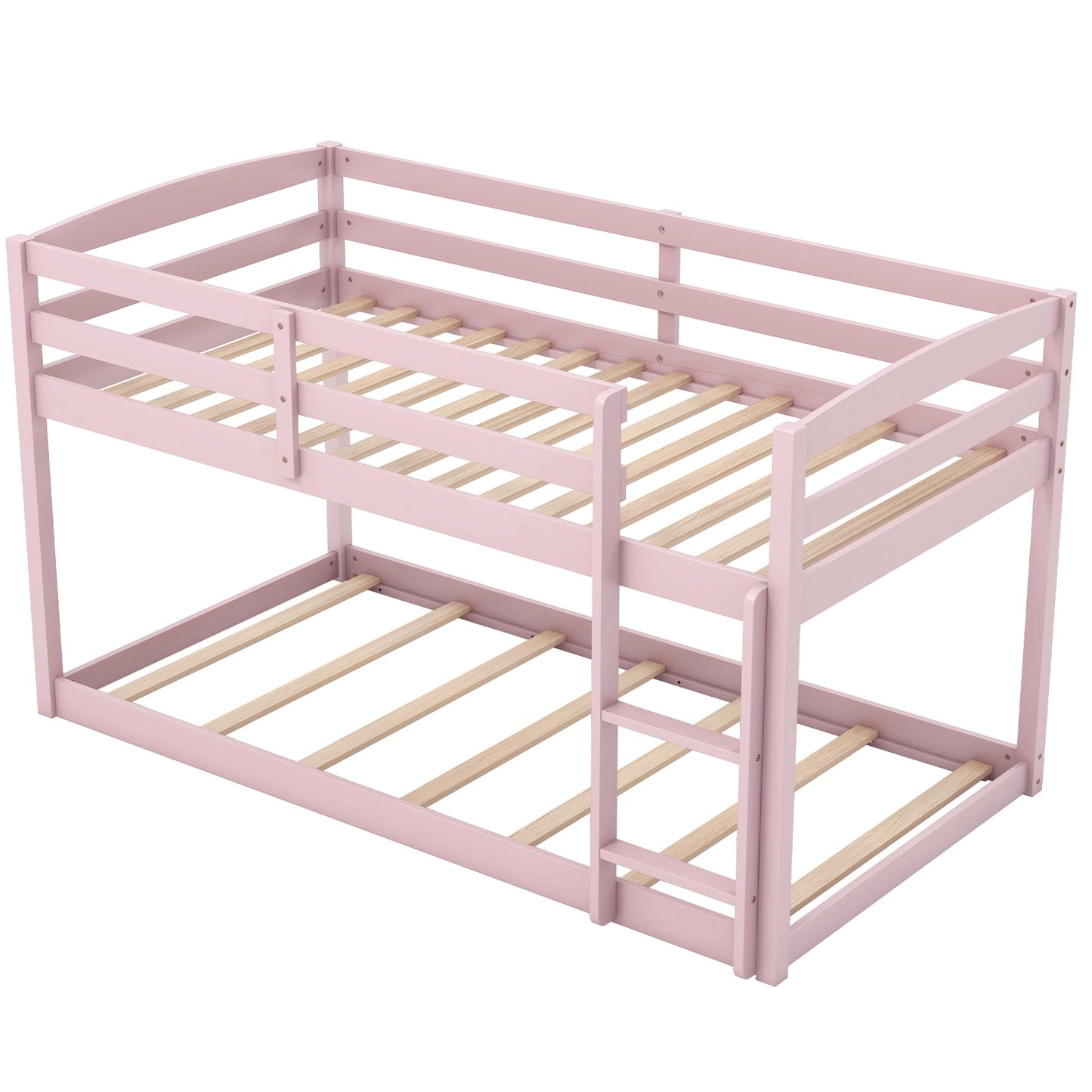 Twin Size Bunk Bed with High Guardrails and Integrated Ladder-Pink Kids Crystal