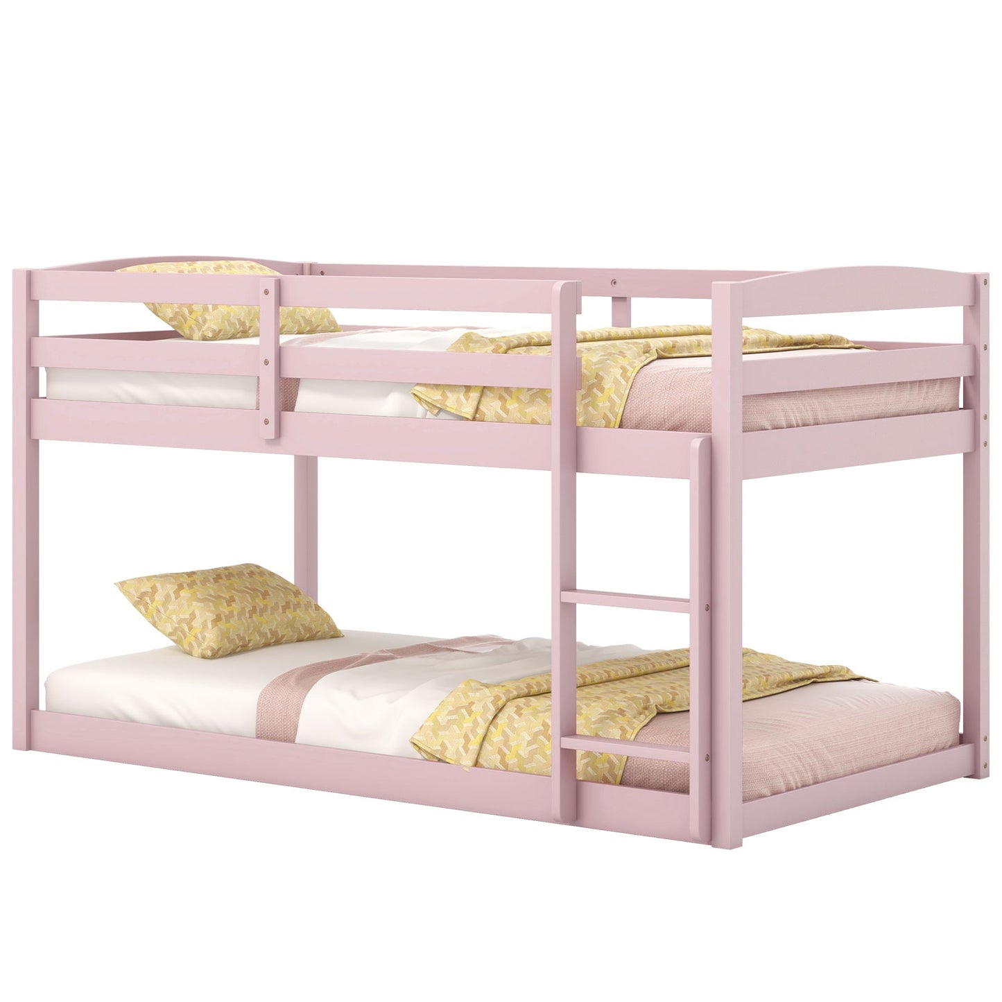 Twin Size Bunk Bed with High Guardrails and Integrated Ladder-Pink Kids Crystal