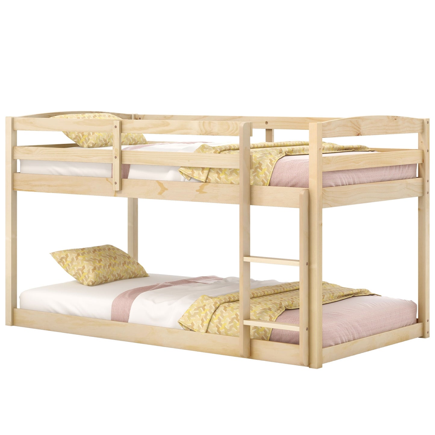 Twin Size Bunk Bed with High Guardrails and Integrated Ladder-Natural Kids Crystal
