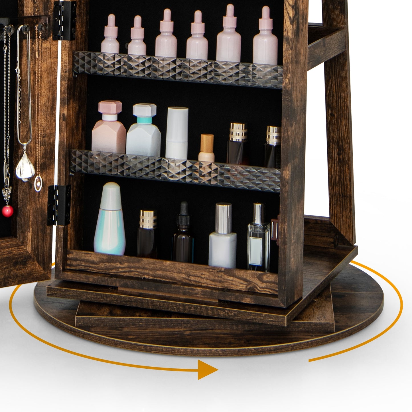 Standing Jewelry Cabinet with Adjustable LED Lights-Coffee Kids Crystal