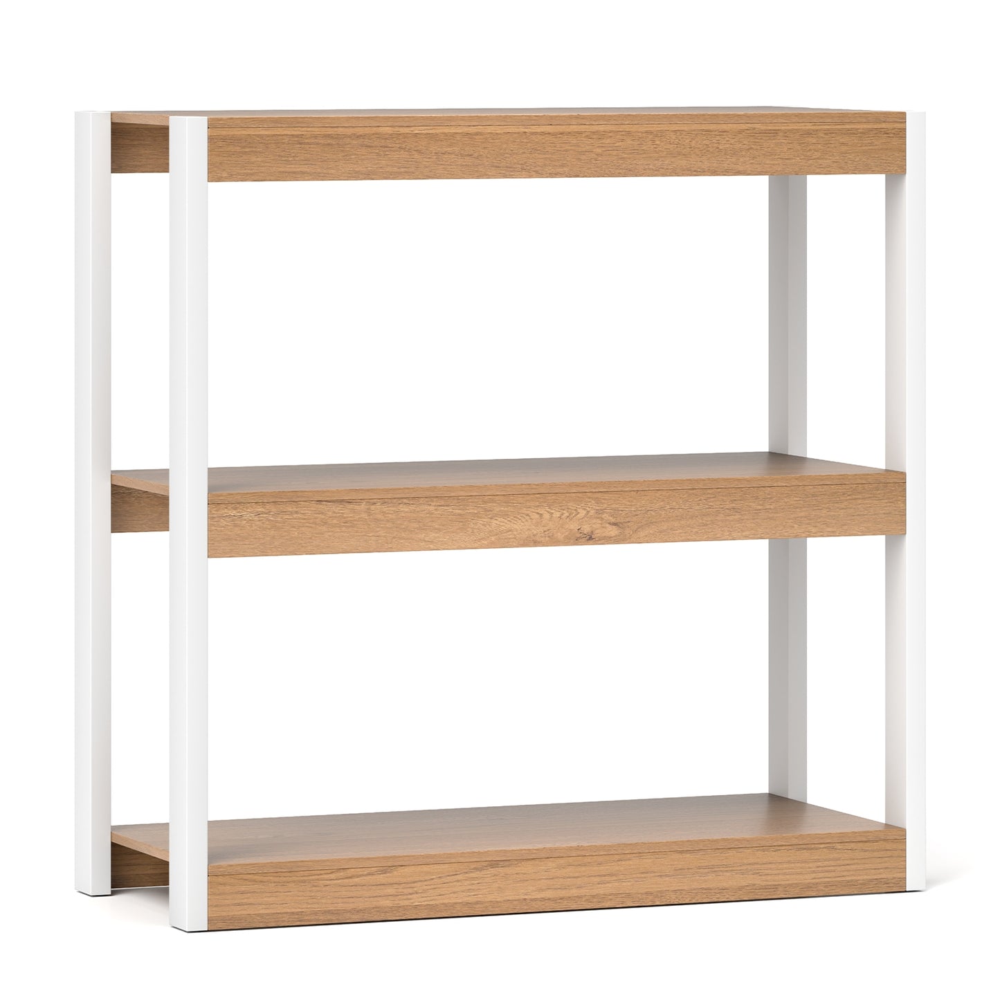 3 Tier Bookshelf Wooden Bookcase with Dual Anti-Tipping Kits-Natural Kids Crystal