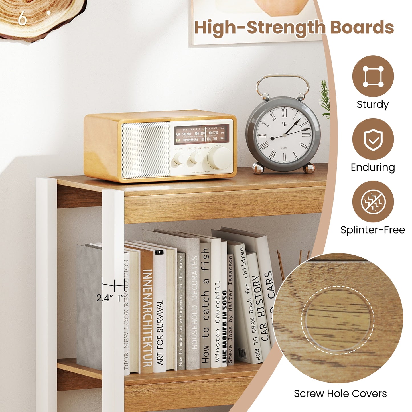 3 Tier Bookshelf Wooden Bookcase with Dual Anti-Tipping Kits-Natural Kids Crystal