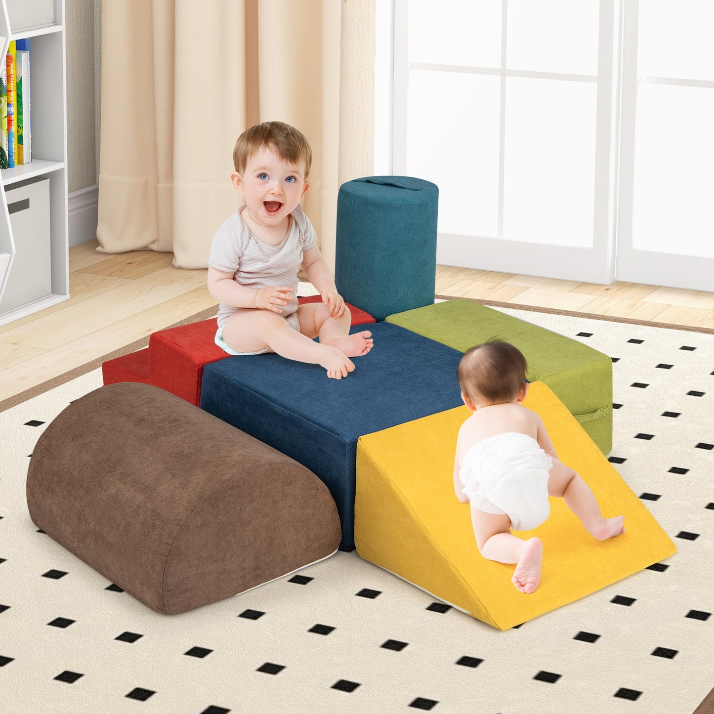 6-Piece Baby Climbing Blocks with 30D High-Density Foam and Carrying Handles-Multicolor Kids Crystal