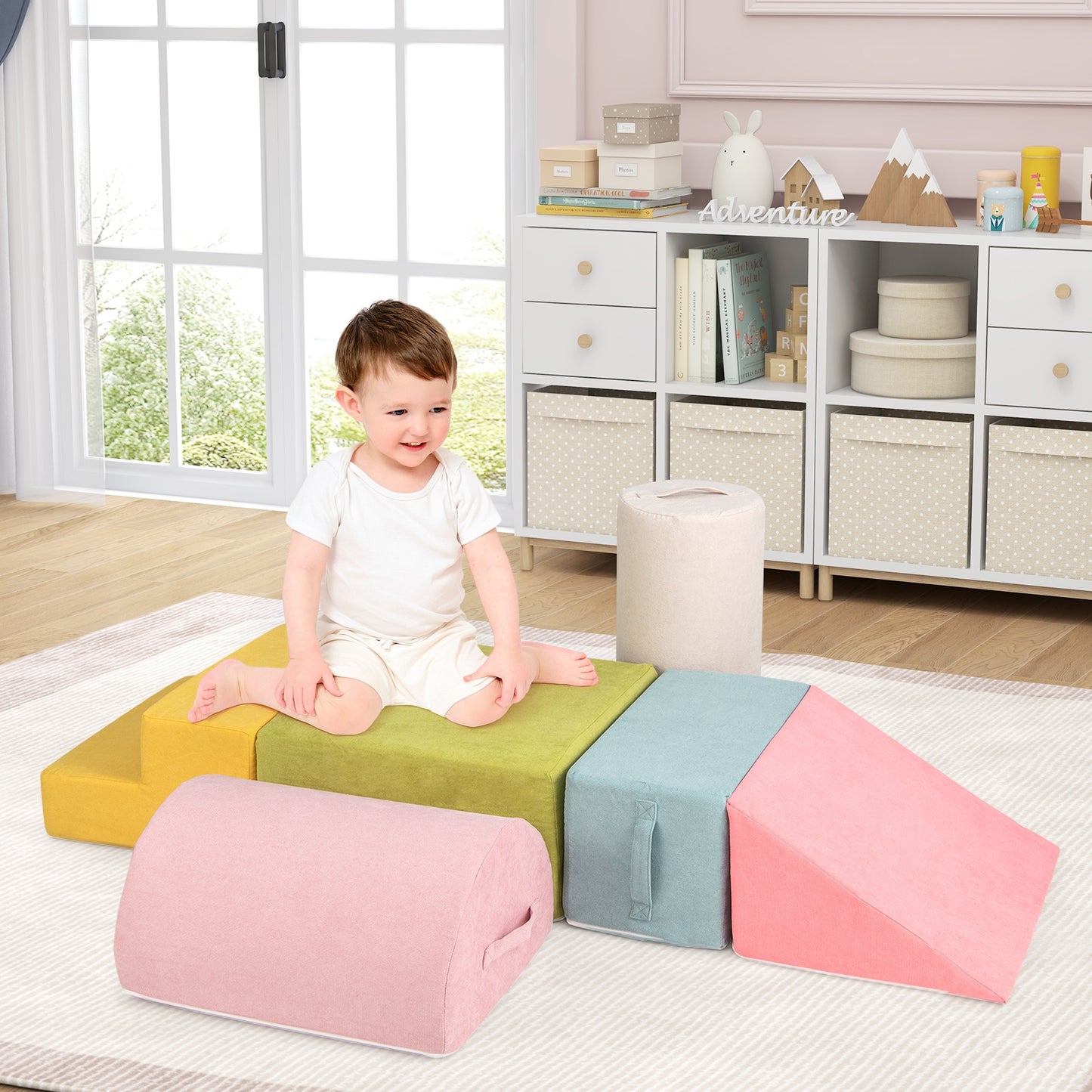 6-Piece Baby Climbing Blocks with 30D High-Density Foam and Carrying Handles-Macaron Multicolor Kids Crystal